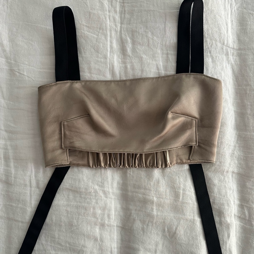 Zara Stylish Tan Crop Top with Black Straps